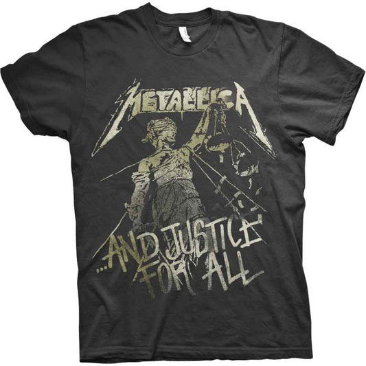 Black t-shirt featuring the Metallica And Justice for All album cover graphic.