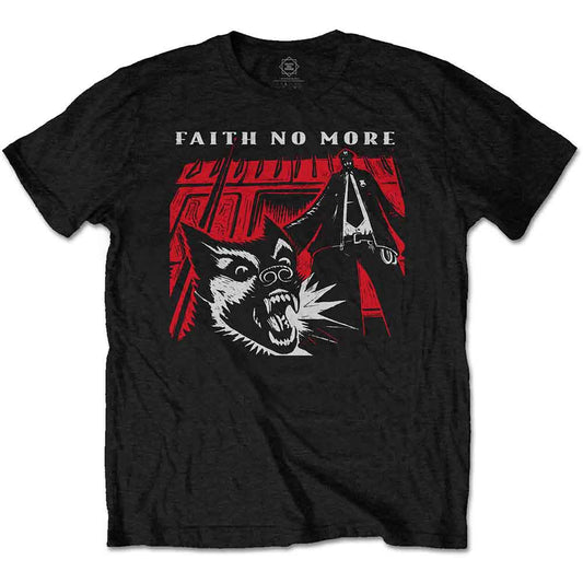 Black t-shirt featuring a Faith No More graphic with a snarling dog and figure.