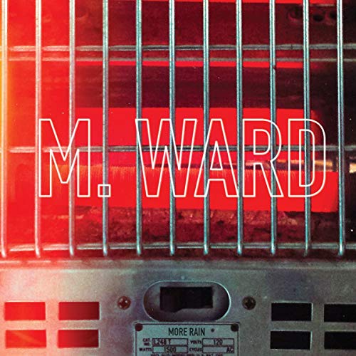 Red and white album cover for M. Ward’s “More Rain” with metal bars.
