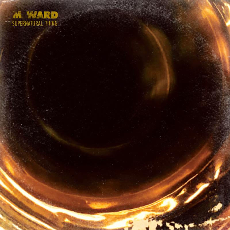 M. Ward’s “Supernatural Thing” vinyl album cover, abstract dark swirl.