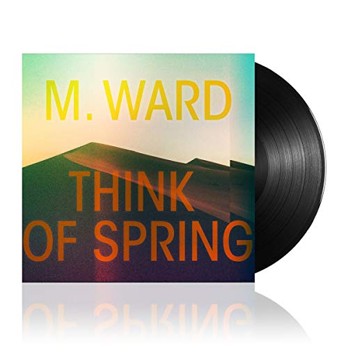 "Vinyl record with cover art featuring 'M. Ward - Think of Spring' and a mountain landscape."