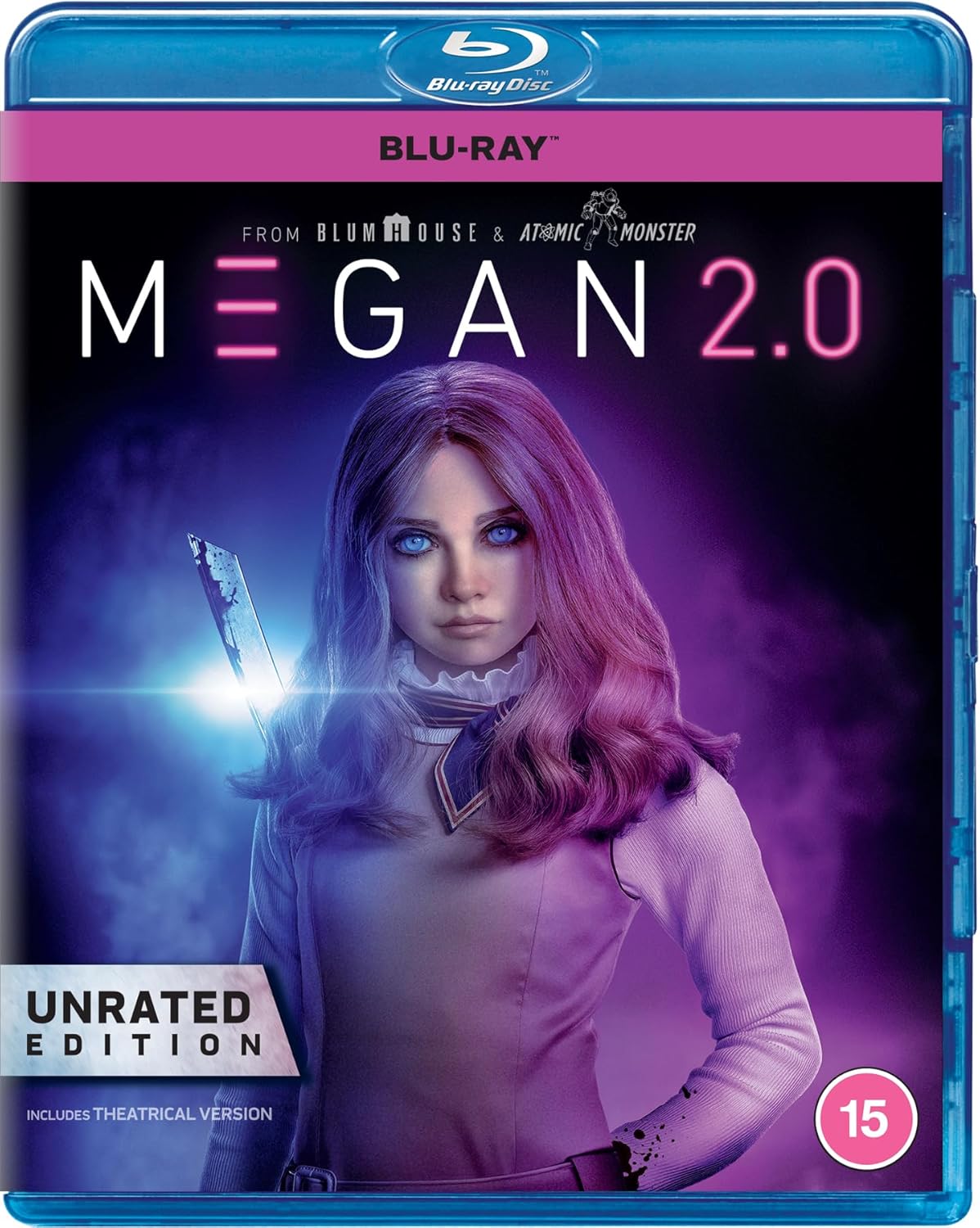 M3GAN 2.0 Blu-ray cover featuring the doll with a sinister expression.