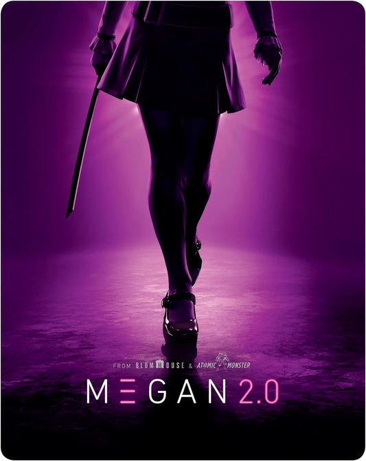 M3GAN 2.0 movie cover featuring a robotic girl in a dark dress.