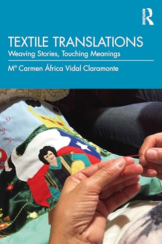 Book cover featuring hands sewing a colorful textile with a portrait.