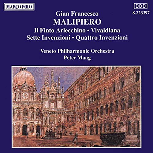 CD cover for Malipiero’s “Il Finto Arlecchino” with Venetian architecture.