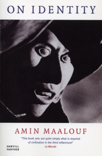 Book cover: “On Identity” by Amin Maalouf, featuring a masked face.