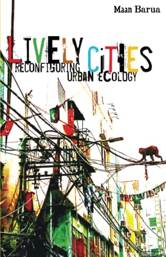 Book cover with colorful urban scene, power lines, and a monkey.