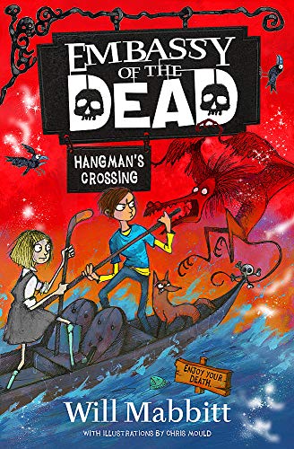 Book cover: children in a boat with skeletal and monstrous figures.