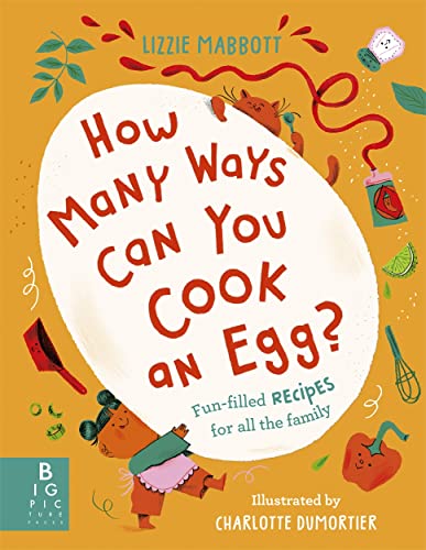 Book cover with illustrated egg, cooking utensils, and a child chef.