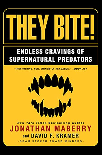 Book cover: "They Bite!" with yellow text and sharp, black teeth imagery.