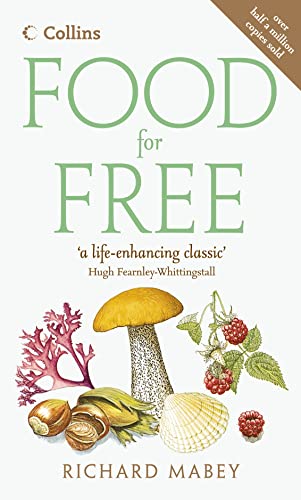 Book cover titled Food for Free featuring illustrations of a mushroom, berries, and nuts.