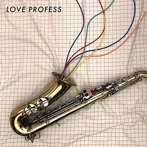 Vinyl record cover: a gold saxophone with colorful wires on a grid.