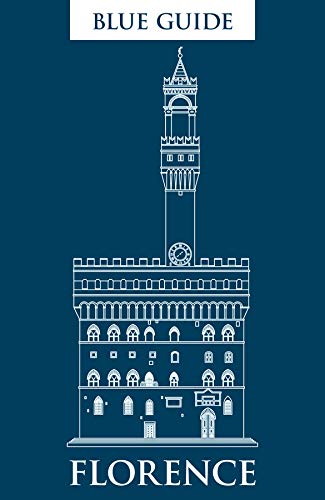 Travel guidebook with Florence city information, maps, and photographs in a blue cover.