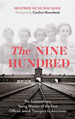 Book cover featuring portraits of women and a view of Auschwitz railway tracks.
