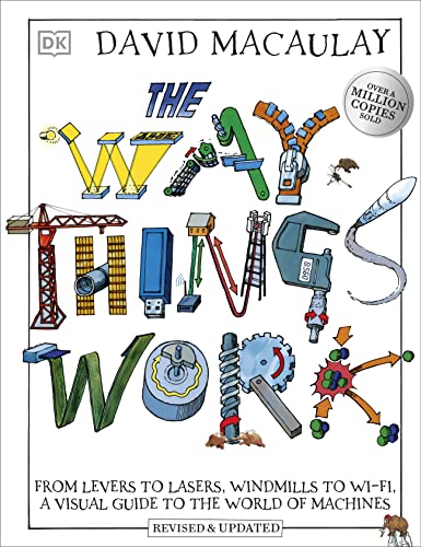 Book cover depicting colorful, illustrated mechanical devices and tools.