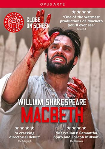 DVD cover for Shakespeare's Macbeth, featuring a distressed man with bloody hands.