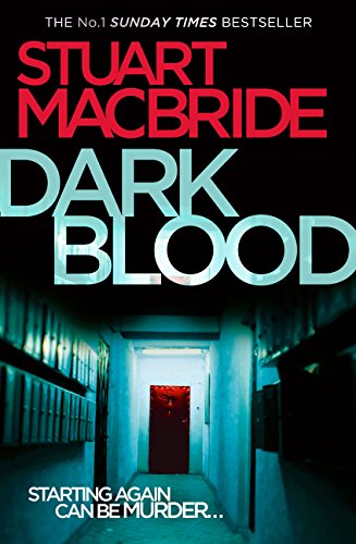 Book cover: “Dark Blood” with a shadowy corridor and red door.