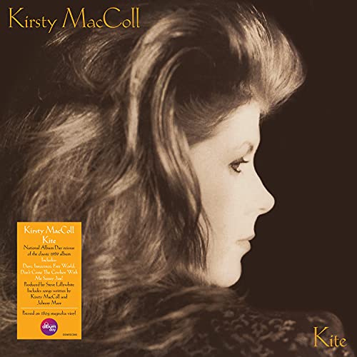 Kirsty MacColl’s “Kite” album cover: a profile portrait in sepia tones.