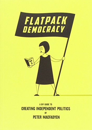 Yellow book cover with illustration of a person holding a flag and book.