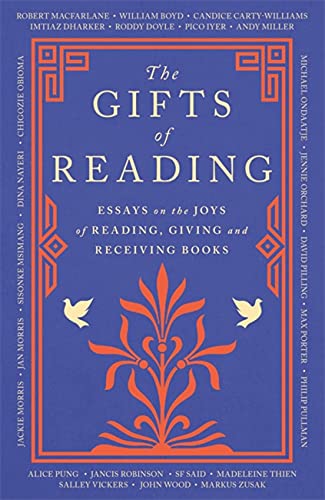 Book cover: “The Gifts of Reading” with ornate blue and orange design.