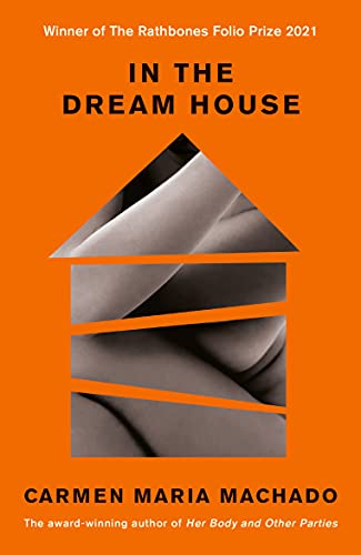 Book cover with orange background, black text, and a house-shaped cutout showing human skin.