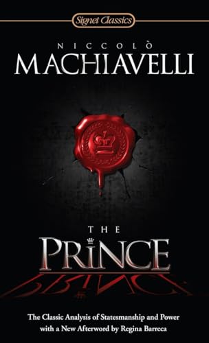 Book cover for "The Prince" by Niccolò Machiavelli, with a red wax seal.