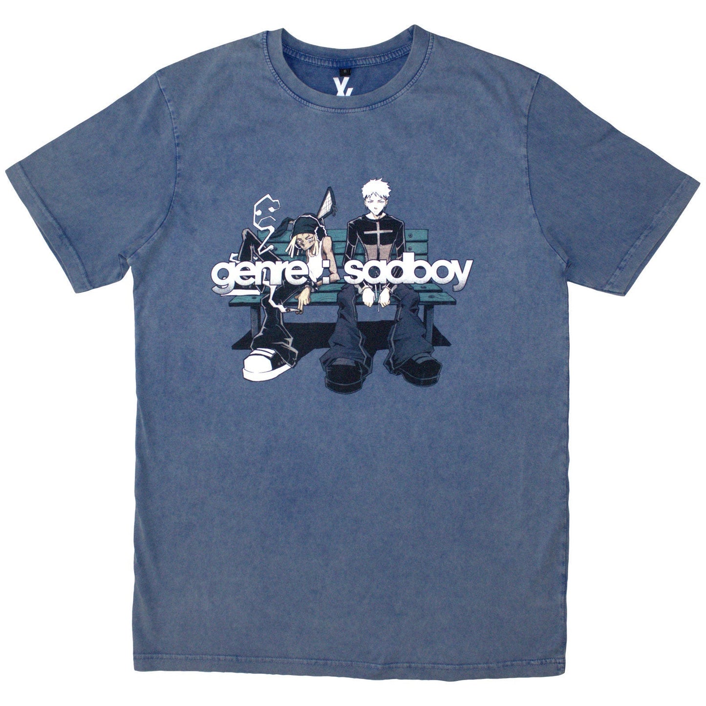 Stone wash t-shirt featuring Machine Gun Kelly's "Bench" design, size small.
