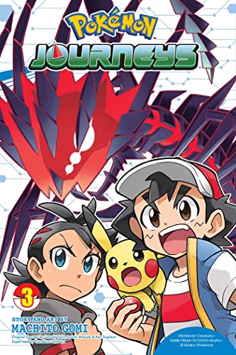 Manga cover featuring Ash, Goh, Pikachu, and Eternatus with the Pokémon Journeys logo.