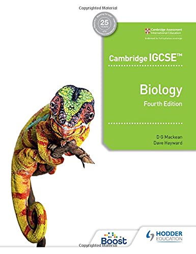 IGCSE Biology textbook cover with a colorful chameleon on a branch.