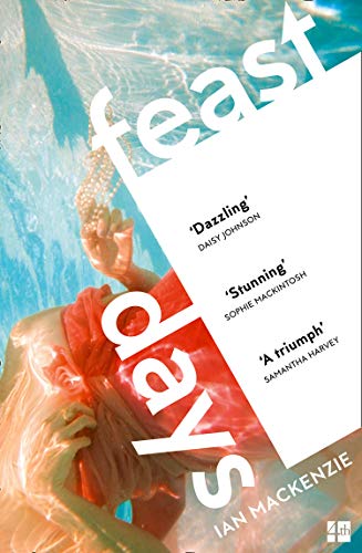 Book cover: woman in water with bold red and white text "feast days".