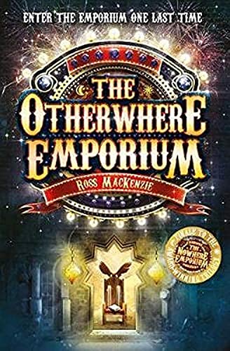Book cover for The Otherwhere Emporium featuring a glowing ornate archway and fireworks background.