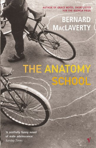 Book cover: "The Anatomy School" with bicycles and a person's legs.