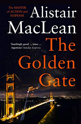 Book cover for "The Golden Gate" featuring the illuminated bridge and a helicopter.