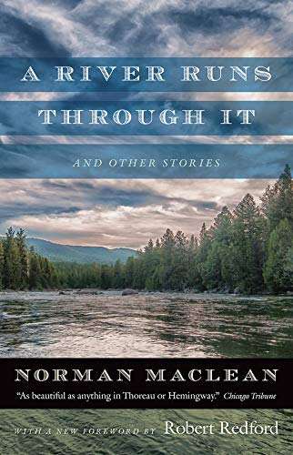 Book cover featuring a river flowing through a forest under a cloudy sky.