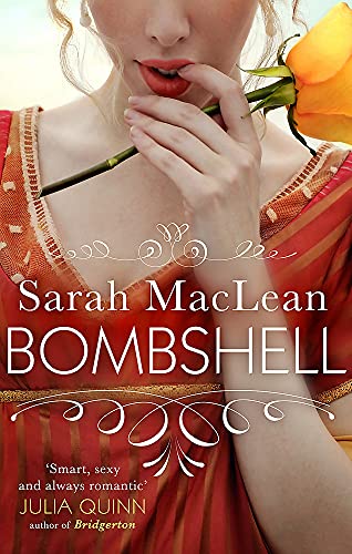Book cover: woman with yellow rose, title "Bombshell" by Sarah MacLean.