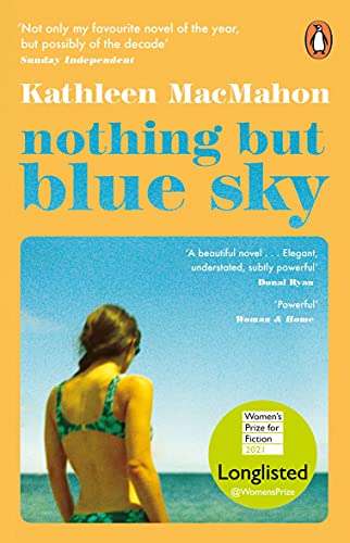 Book cover: woman looking at ocean under a blue and yellow sky.
