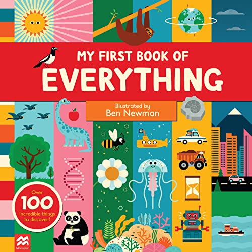 Colorful children’s book cover with illustrated animals, plants, and objects.