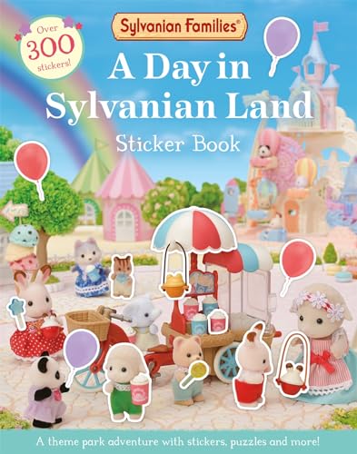 Cover of a Sylvanian Families sticker book featuring animal characters and a colorful landscape.