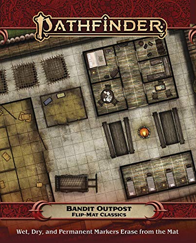Top-down view of a grid-based bandit outpost with wooden structures.