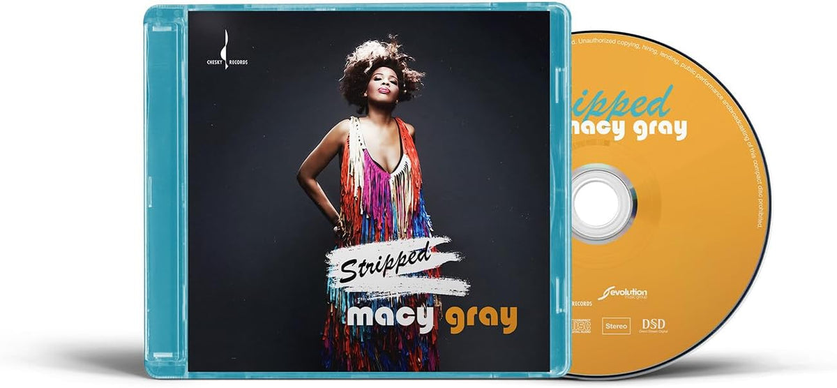 Macy Gray Stripped album cover in a blue jewel case with an orange CD.