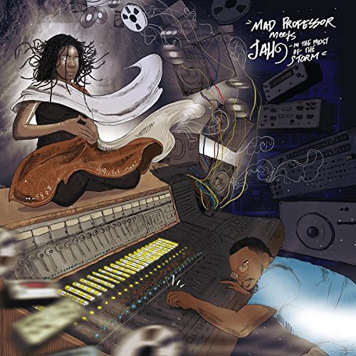 "Vinyl record cover featuring cartoon illustration of man and woman in a recording studio."