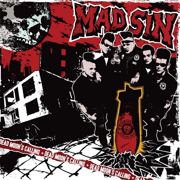 Album cover art featuring the band Mad Sin with a skull moon and bomb.