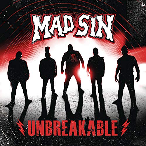 Silhouettes of five band members standing against a bright red light on album cover.