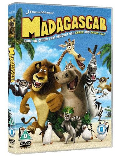 DVD cover for animated film Madagascar featuring animal characters.