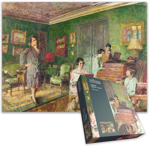 Painting of a woman and children in a green-walled room, jigsaw puzzle.