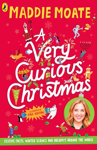 Red book cover with festive illustrations and a portrait of Maddie Moate.