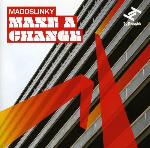 CD cover for Maddslinky’s “Make A Change” with red and yellow graphics.