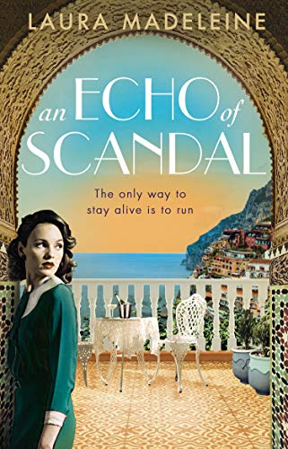 Book cover: woman in green, coastal town backdrop, arched frame.