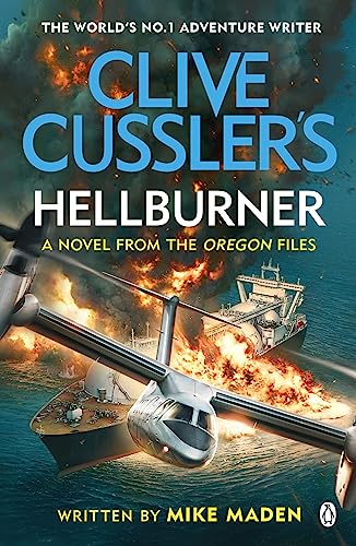 Book cover: "Hellburner" by Clive Cussler, featuring a plane and explosions.