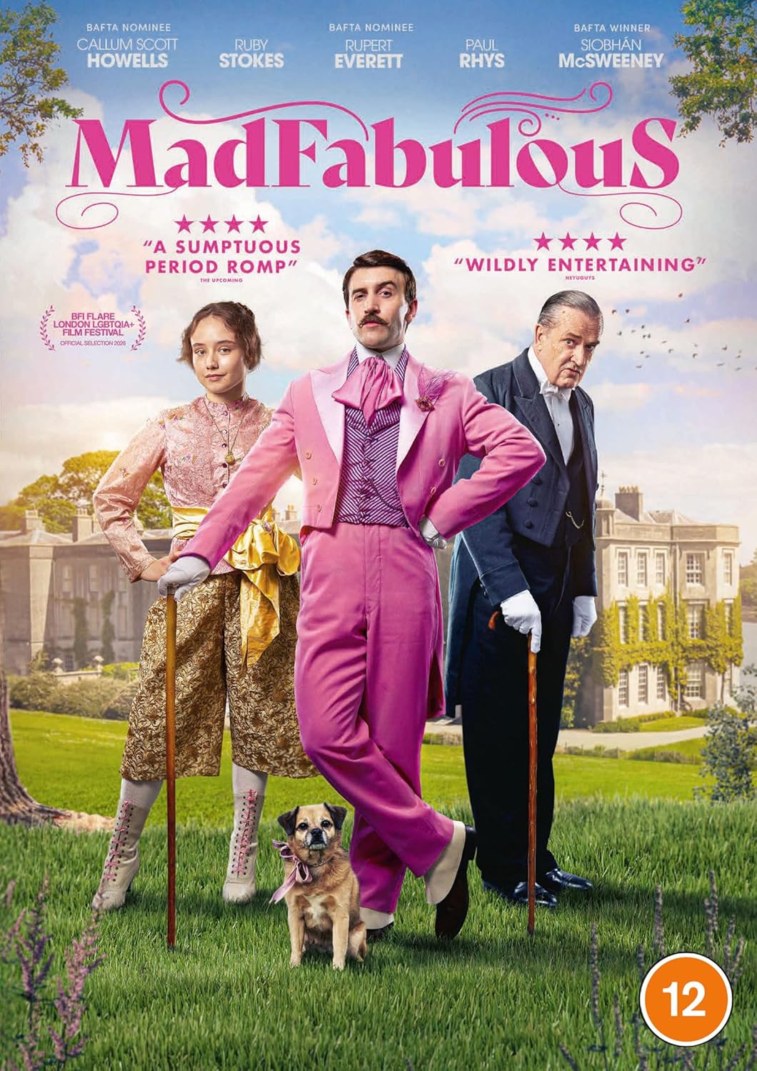 Madfabulous" DVD cover featuring three actors and a small dog in a garden.